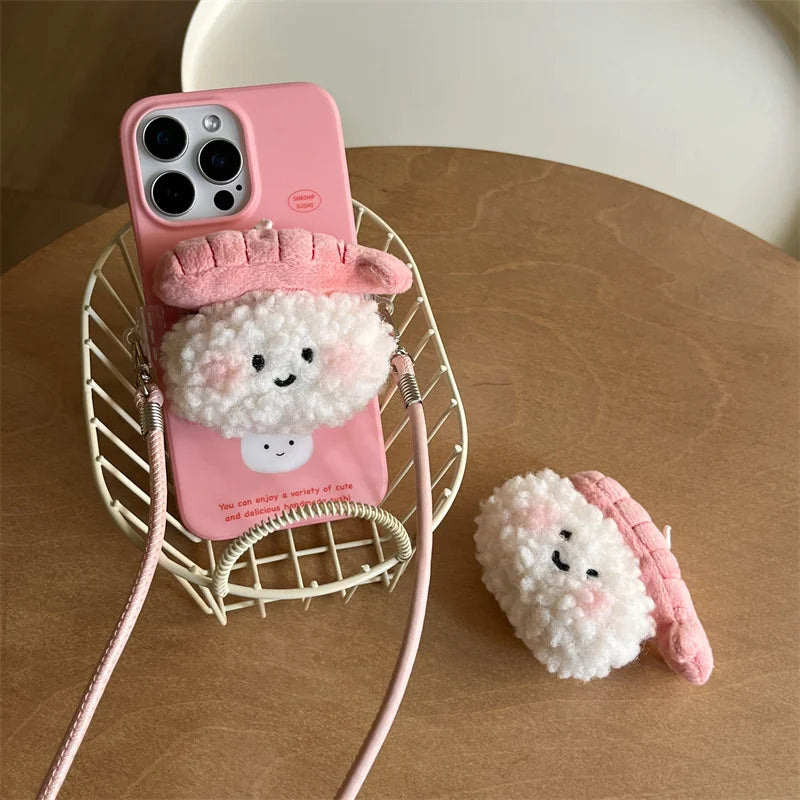 Adorable Kawaii Sushi Plush Crossbody Phone Case π£β¨ for iPhone 12/13/14/16 Pro Max - Cute Cartoon Design with Lanyard! ππ±