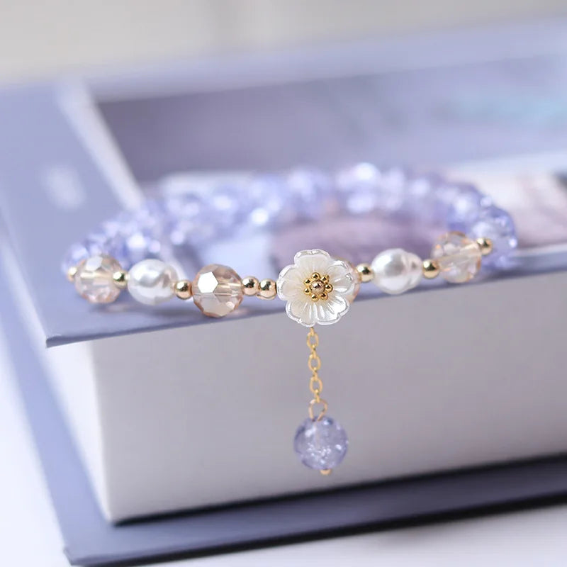✨ Kawaii Crystal Flower Bracelet 🌸 | Trendy Kpop Bangle for Girls 🎉 | Perfect Birthday Gift! 🎁