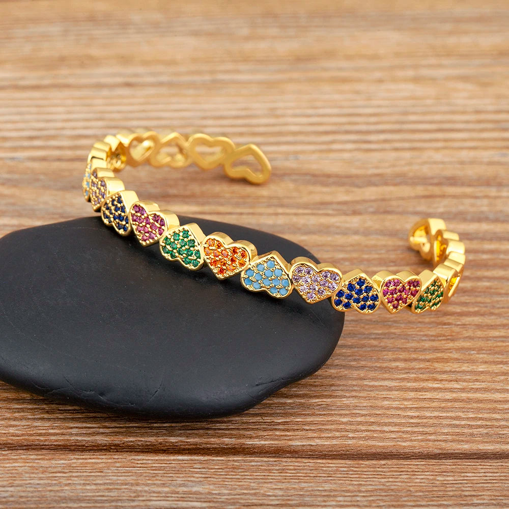 β¨ Kawaii Heart Shaped Zircon Adjustable Bangle - Cute & Shiny Jewelry for Women! ππ«
