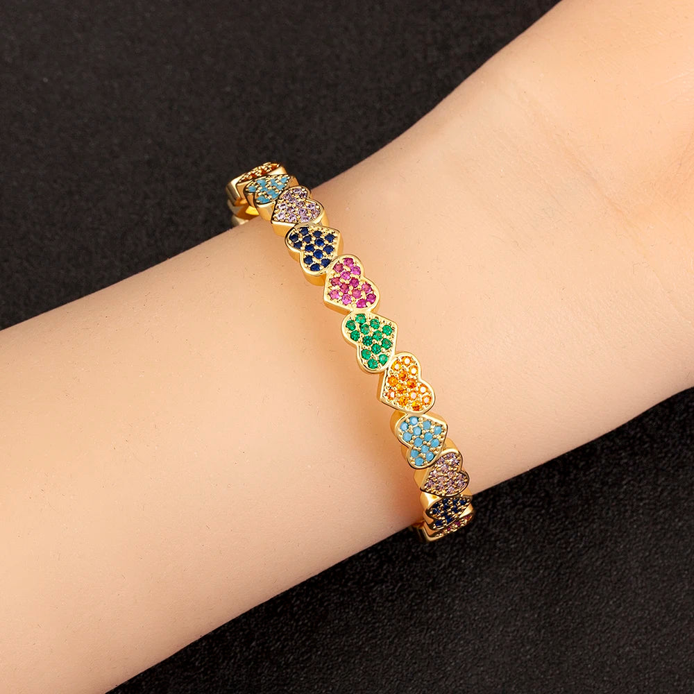 β¨ Kawaii Heart Shaped Zircon Adjustable Bangle - Cute & Shiny Jewelry for Women! ππ«