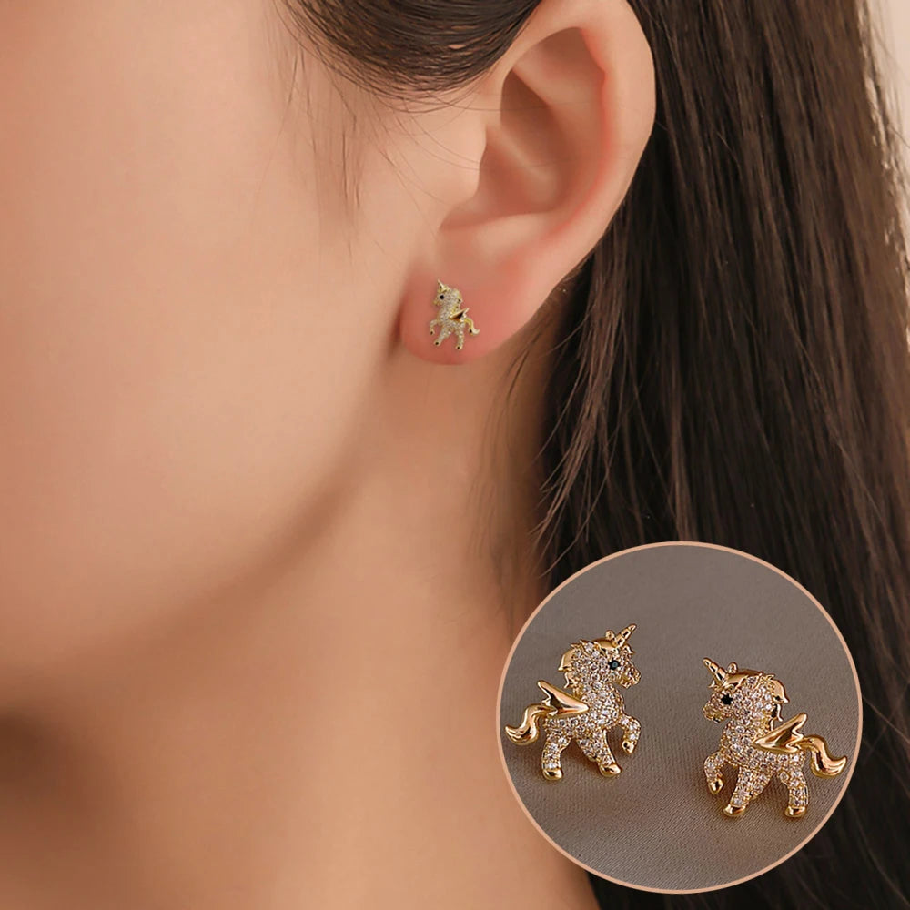 Kawaii Unicorn Crystal Stud Earrings πβ¨ Charming Fashion Jewelry for Girls & Women π¦π Perfect Gift Idea!