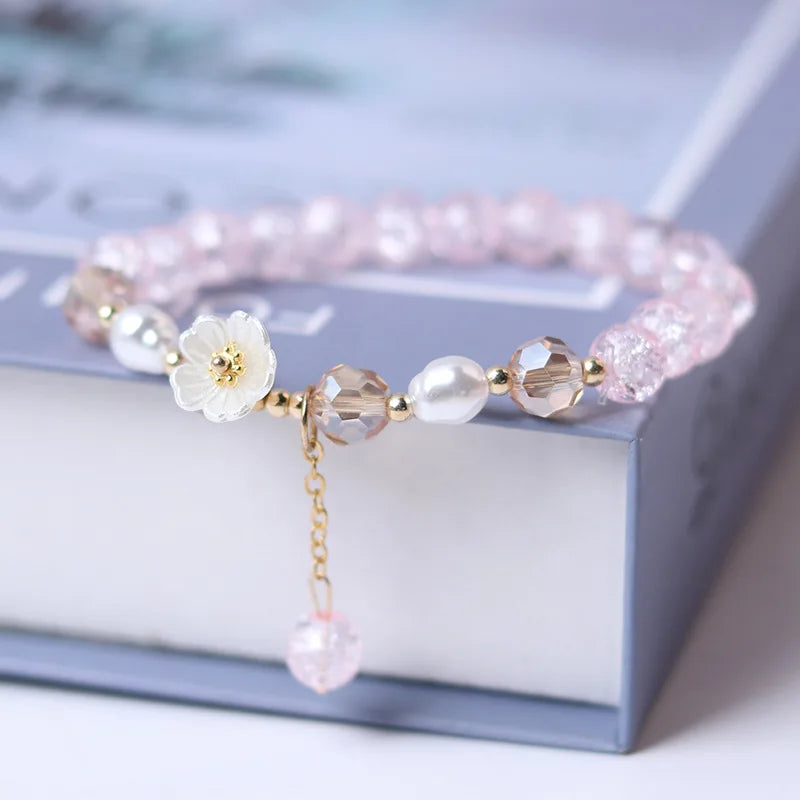 ✨ Kawaii Crystal Flower Bracelet 🌸 | Trendy Kpop Bangle for Girls 🎉 | Perfect Birthday Gift! 🎁