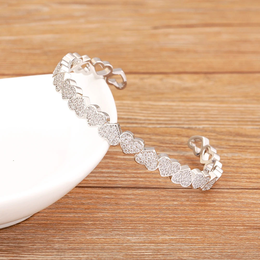 β¨ Kawaii Heart Shaped Zircon Adjustable Bangle - Cute & Shiny Jewelry for Women! ππ«