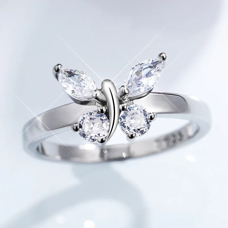 Kawaii 925 Silver Butterfly Ring πΈβ¨ | Cute Cubic Zirconia Jewelry for Women & Girls π¦ | Perfect for Engagements & Parties! ππ