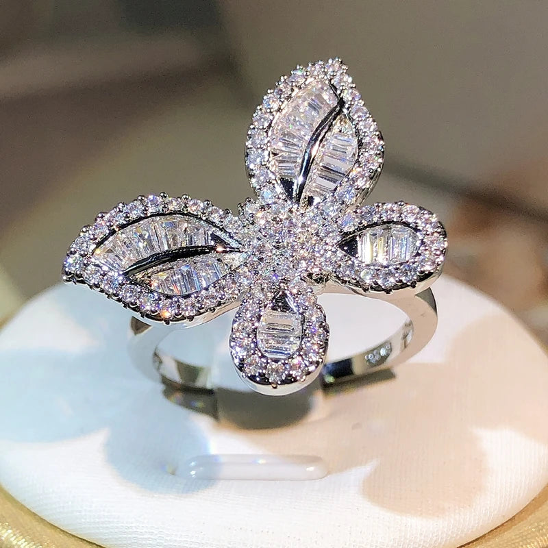 ⨠Adorable 925 Sterling Silver Butterfly Ring š¼ with Sparkling White Zircon & Diamonds - Perfect for Parties & Gifts! šš