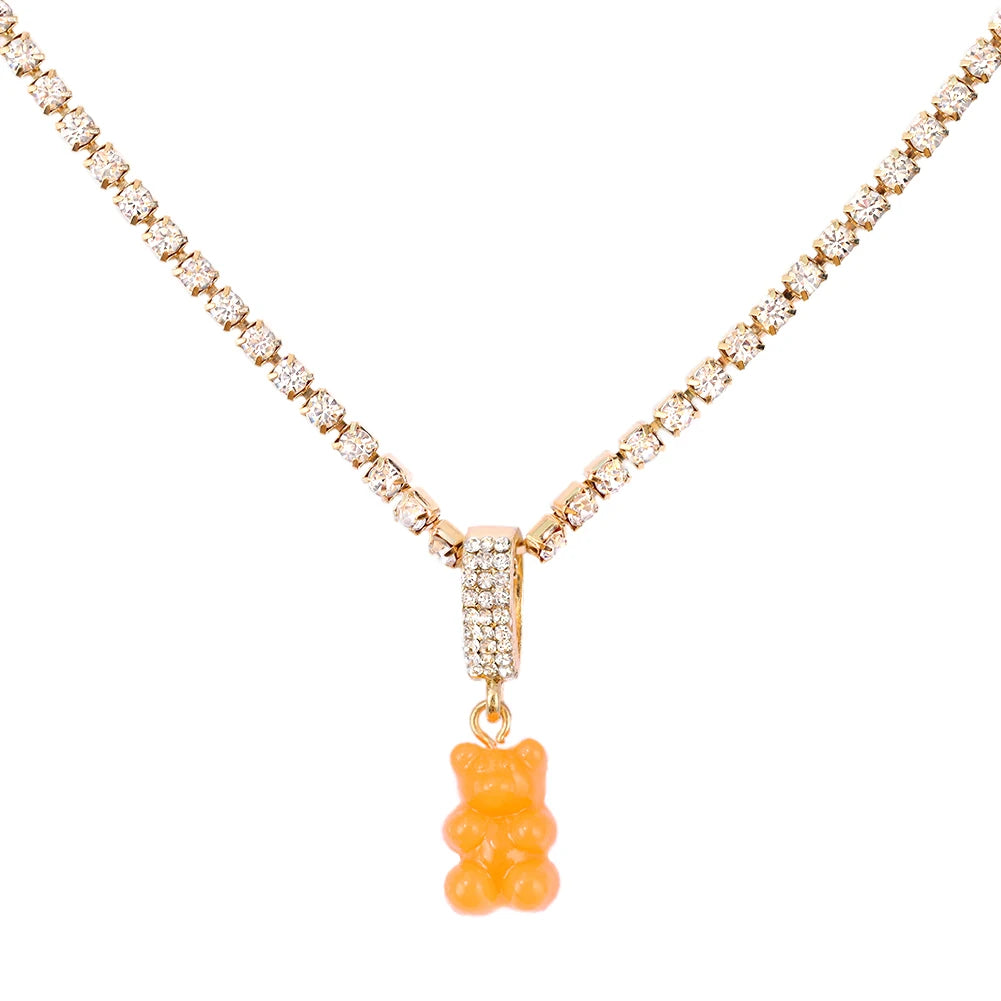 ✨Whimsical Gummy Bear Crystal Choker Necklace 🍬💖 - Adorable Multi-layered Clavicle Chain for Trendy Women!