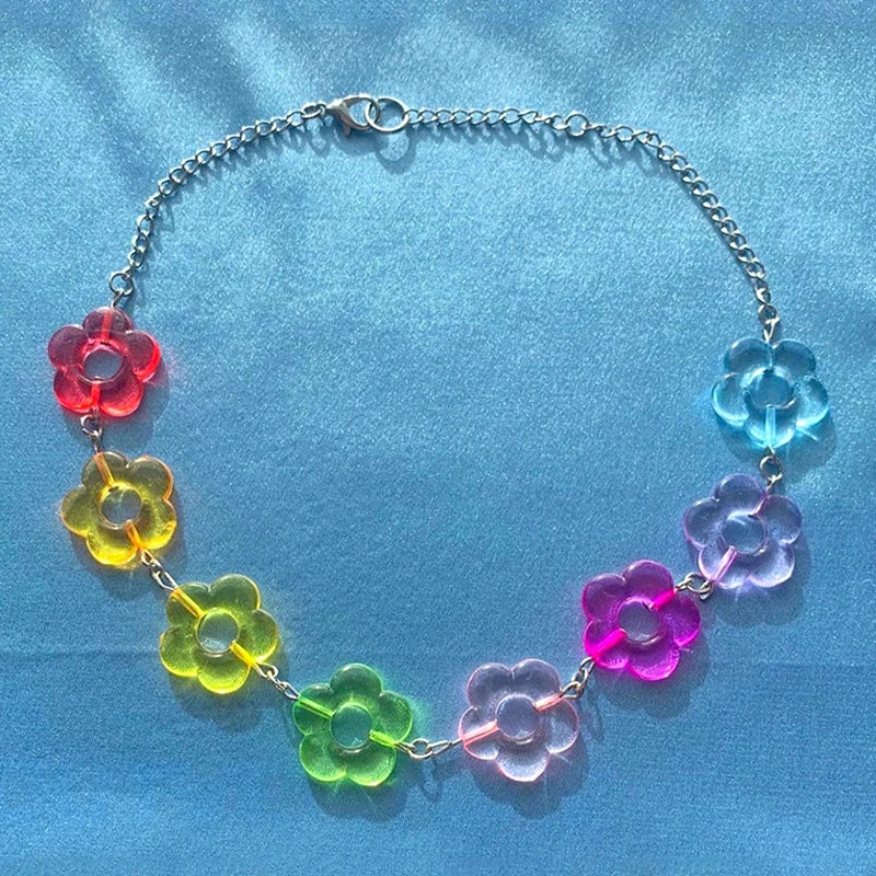 Kawaii Rainbow Flower Choker πΈβ¨ - Adorable Y2K Resin Necklace for Playful Styles! ππ