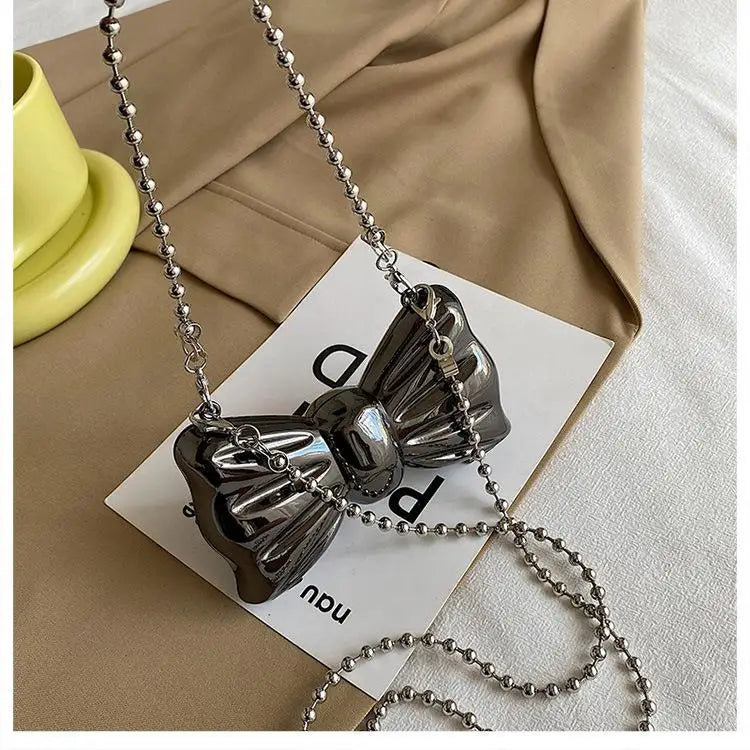 Kawaii Metallic Mini Bow Crossbody Bag πβ¨ β Cute Shoulder Clutch for Women | Stylish Lipstick & Coin Purse in Silver & Gold! ππ