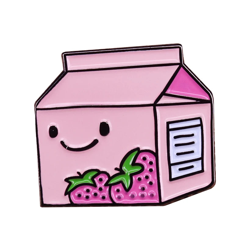 π Cute Kawaii Strawberry Milk Cat & Bunny Enamel Pin π Adorable Fruit & Drink Brooch for Spring Gifts!