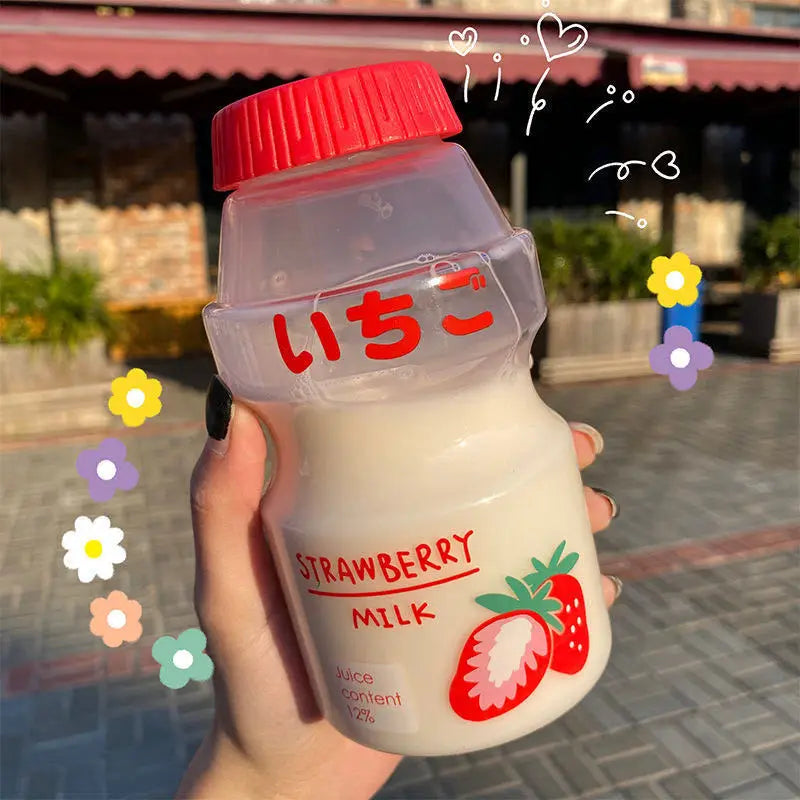 🍉 Cute & Colorful 480ml Frosted Fruit Water Bottle - Adorable Milk Carton Design for Kids! 🍑