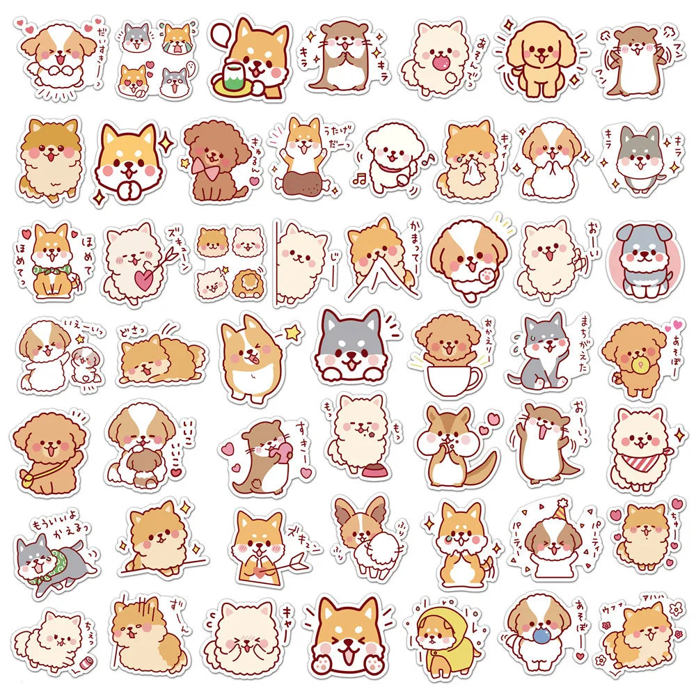 Adorable 50 pcs Kawaii Fluffy Dog Stickers πΆβ¨ - Waterproof PVC for Scrapbooking & DIY Journals! π¨π Perfect Gift & Decor!