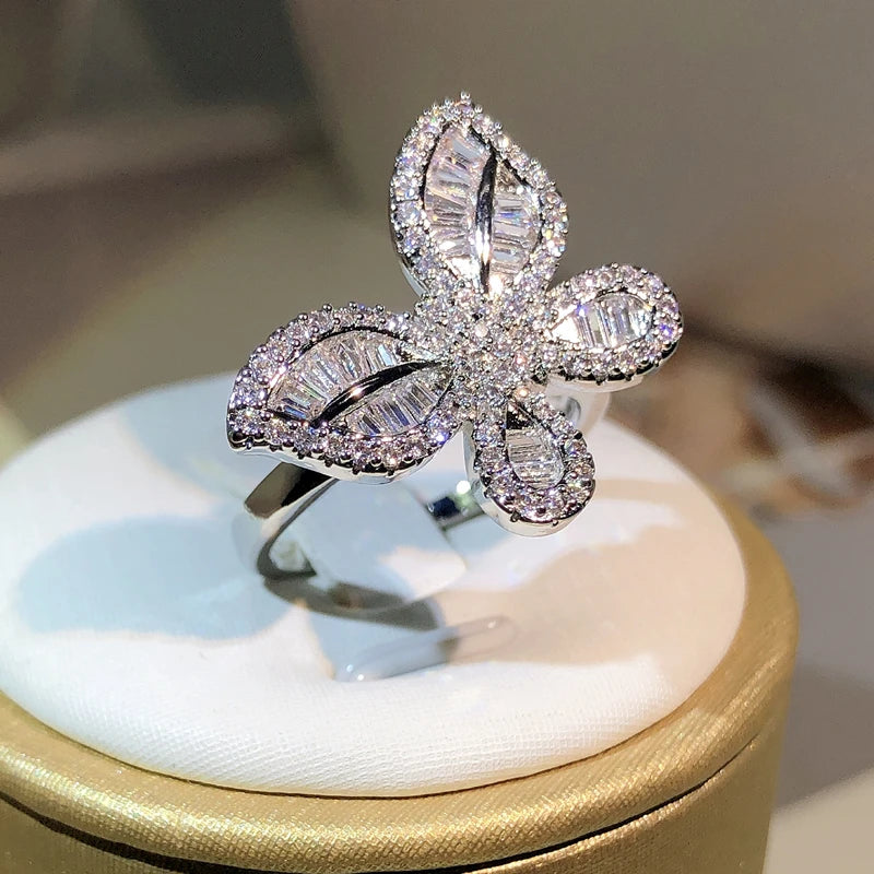 ⨠Adorable 925 Sterling Silver Butterfly Ring š¼ with Sparkling White Zircon & Diamonds - Perfect for Parties & Gifts! šš