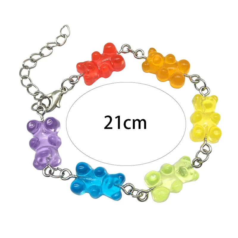 Kawaii Rainbow Candy Bear Bracelet 🍬🌈 - Colorful Hip Hop Jelly Accessory for Girls!