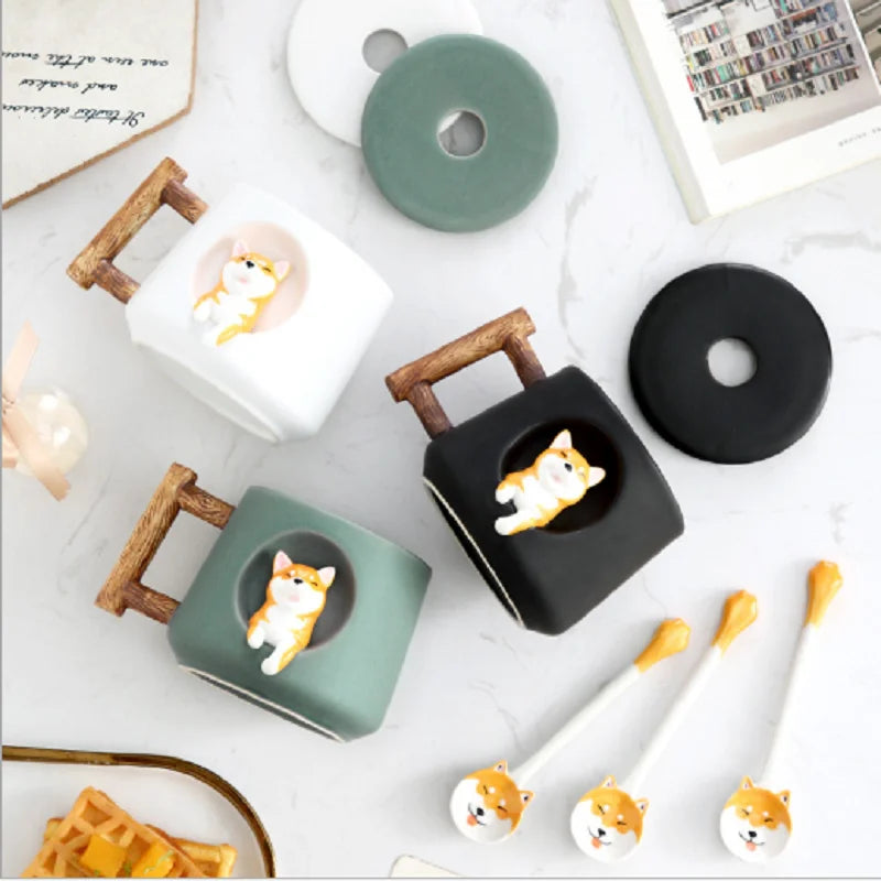Kawaii 3D Shiba Inu Ceramic Mug πΆπ | Adorable Cute Dog Coffee & Tea Cup with Spoon!