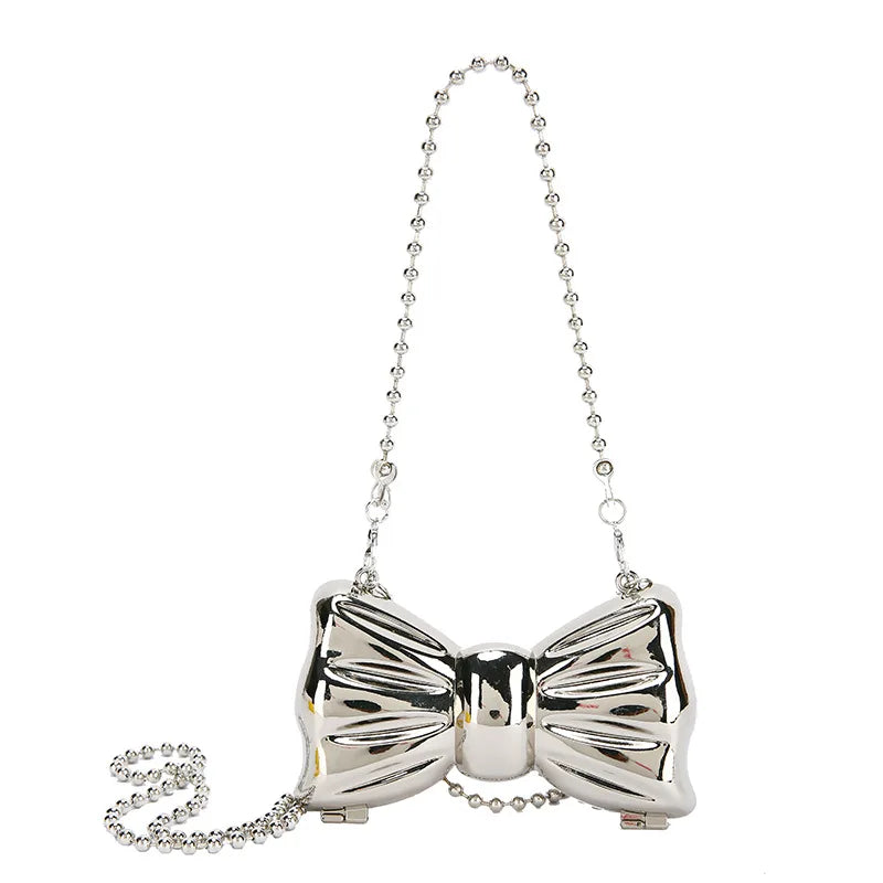 Kawaii Metallic Mini Bow Crossbody Bag πβ¨ β Cute Shoulder Clutch for Women | Stylish Lipstick & Coin Purse in Silver & Gold! ππ
