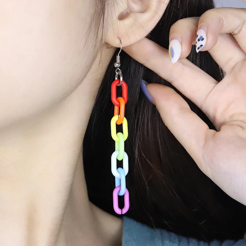 Kawaii Rainbow Acrylic Drop Earrings πβ¨ Fun & Colorful Long Pendants for Women π Perfect Gift!