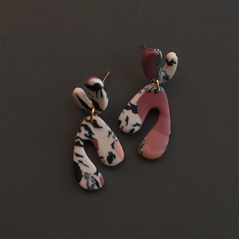 Turquoise Marble Drop Earrings Set Lightweight Polymer Clay Geometric 🎀✨