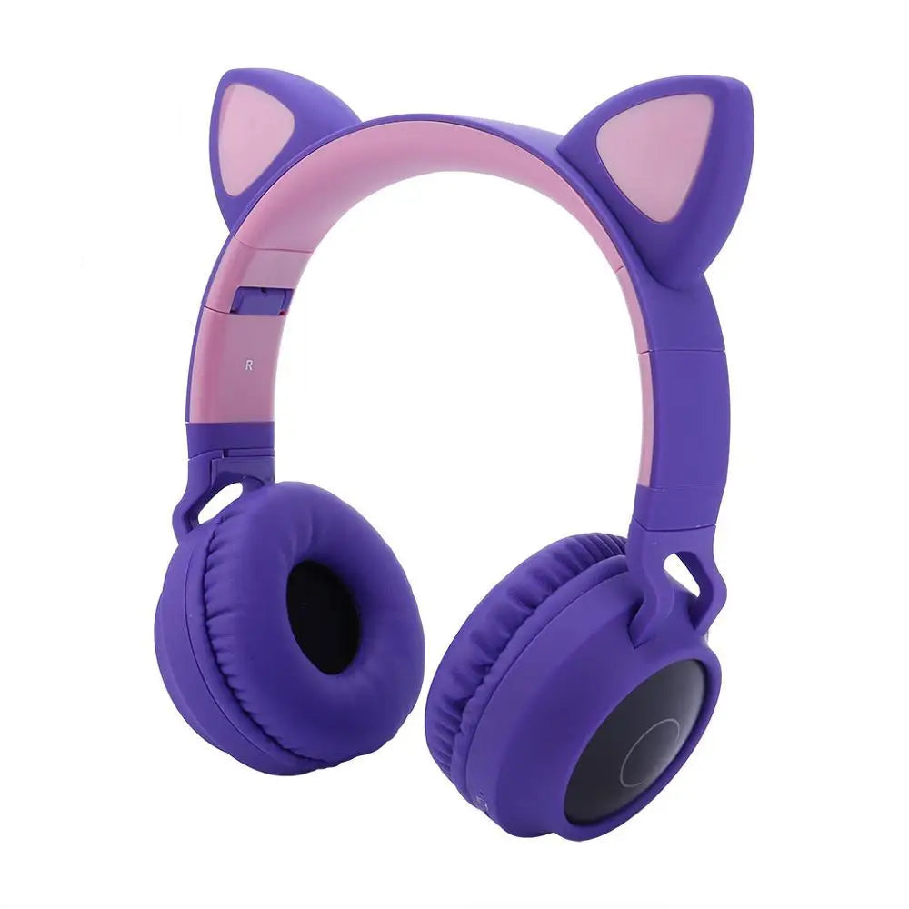 Kawaii Cat Ear Bluetooth Headphones 🎧💖 LED Light-Up Earphones with Mic for Girls & Kids - Perfect Gift! 🎁✨