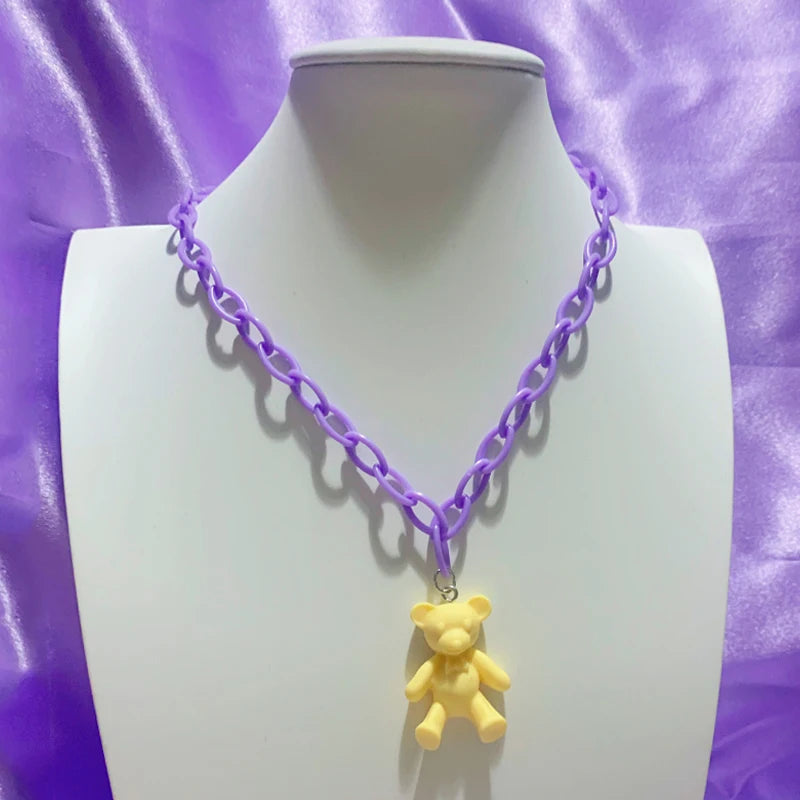 Kawaii Rainbow Bear Pendant Necklace for Women πβ¨ | DIY Egirl Jewelry | Trendy Y2K Aesthetic Accessories ππ»