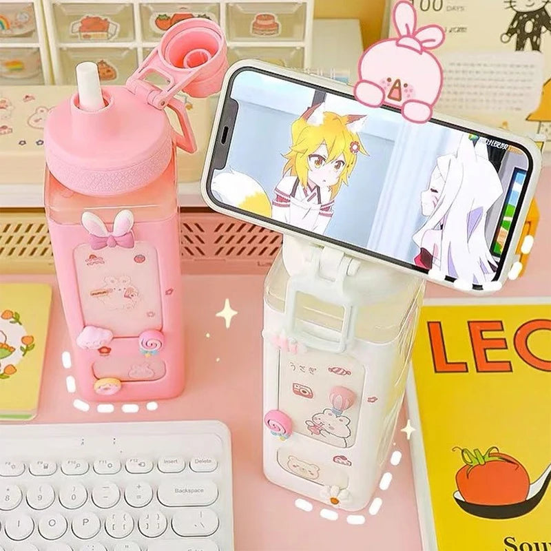 π Kawaii Square Straw Bottle π₯€β¨ Cute & Colorful Water Container for Adventures! ποΈπ