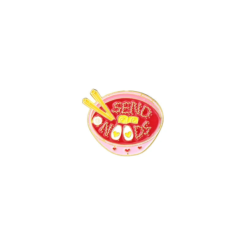 Kawaii Cartoon Ramen Enamel Pin 🍜✨ - Cute Brooch with Bowl & Chopsticks for Denim Shirts & Gifts 🎁💖