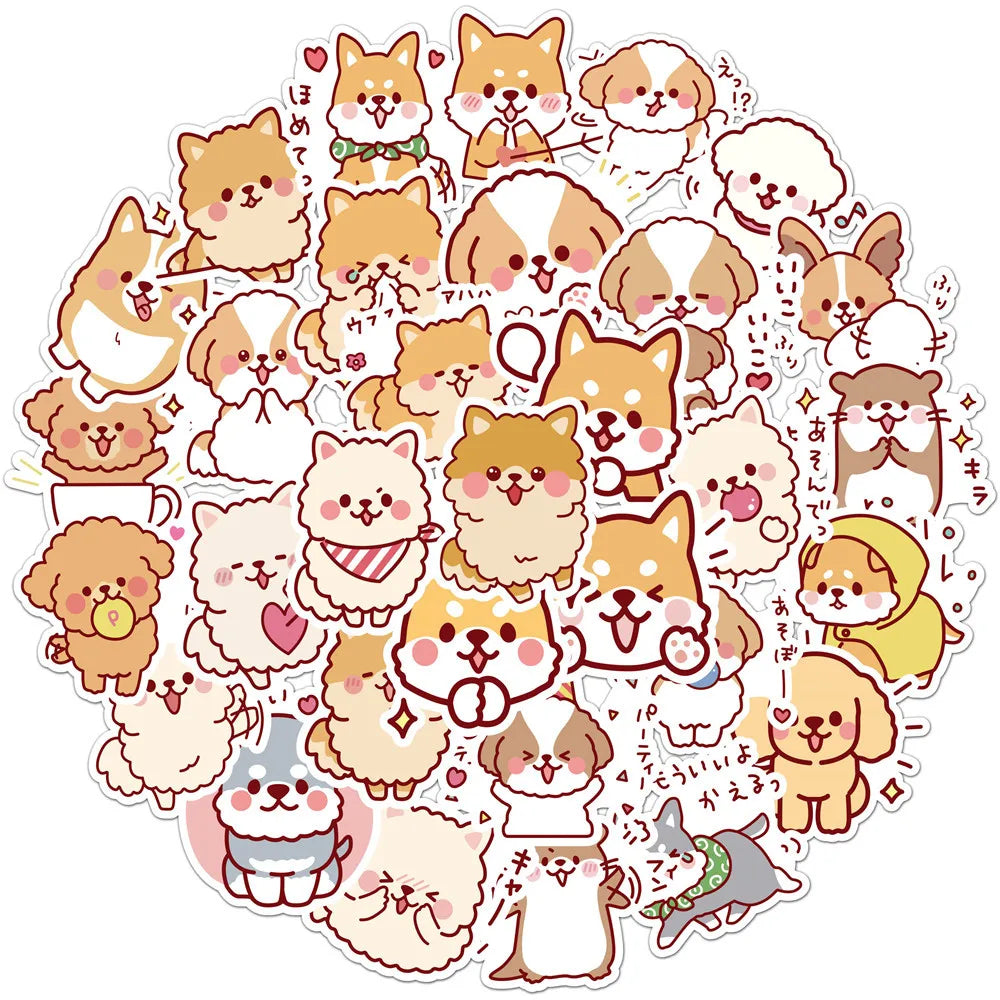 Adorable 50 pcs Kawaii Fluffy Dog Stickers πΆβ¨ - Waterproof PVC for Scrapbooking & DIY Journals! π¨π Perfect Gift & Decor!