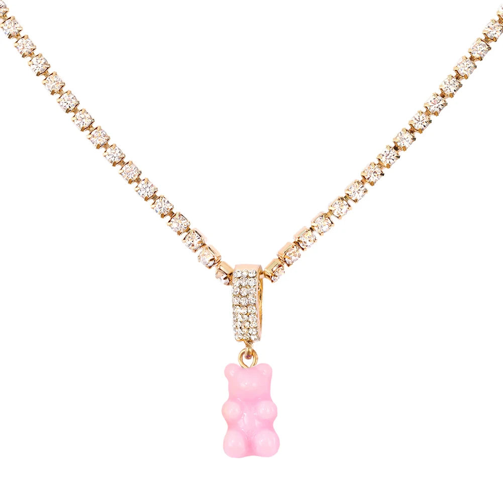 ✨Whimsical Gummy Bear Crystal Choker Necklace 🍬💖 - Adorable Multi-layered Clavicle Chain for Trendy Women!