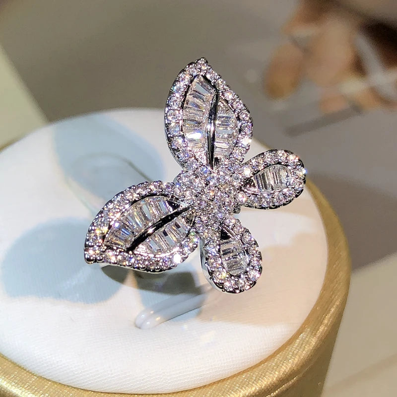 ⨠Adorable 925 Sterling Silver Butterfly Ring š¼ with Sparkling White Zircon & Diamonds - Perfect for Parties & Gifts! šš