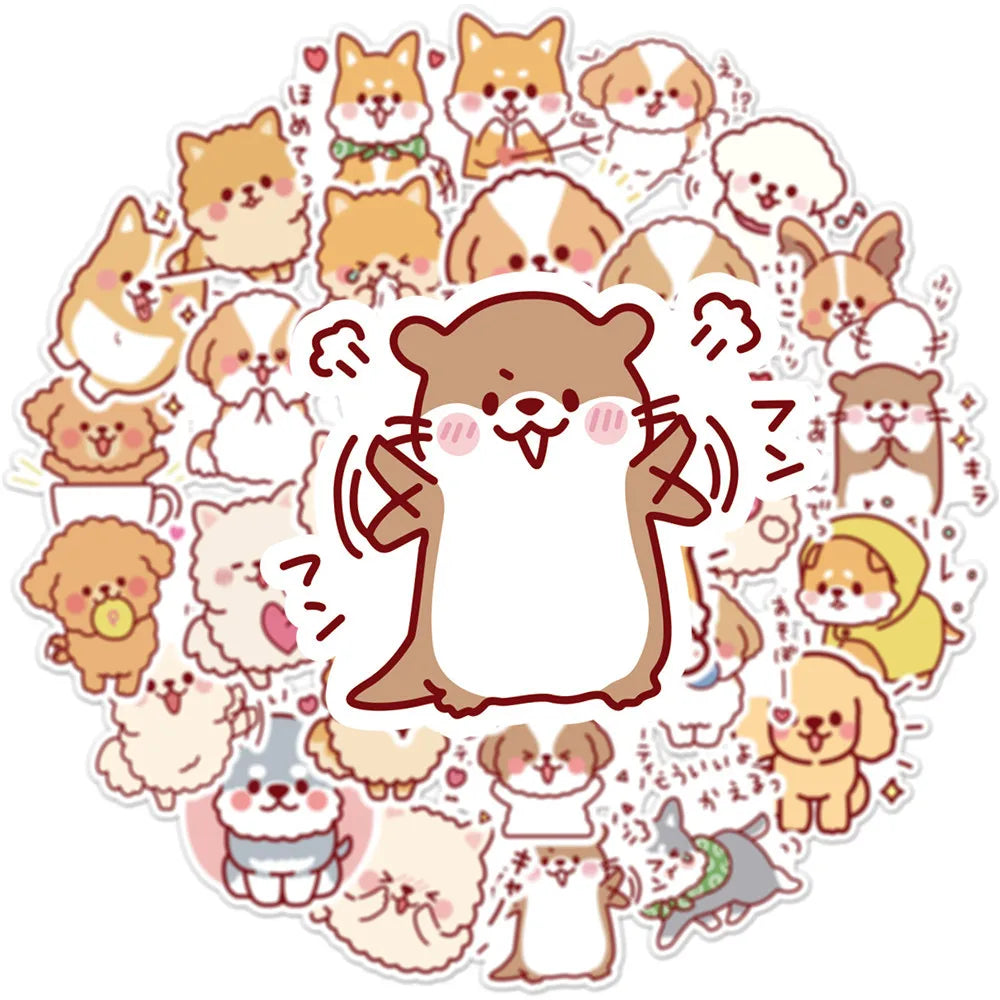 Adorable 50 pcs Kawaii Fluffy Dog Stickers πΆβ¨ - Waterproof PVC for Scrapbooking & DIY Journals! π¨π Perfect Gift & Decor!
