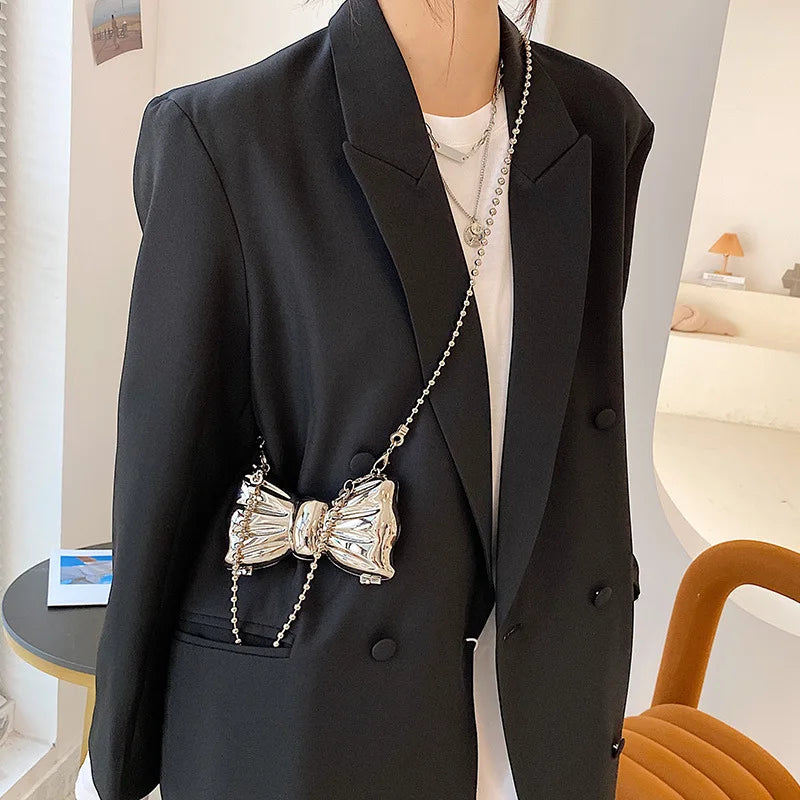 Kawaii Metallic Mini Bow Crossbody Bag πβ¨ β Cute Shoulder Clutch for Women | Stylish Lipstick & Coin Purse in Silver & Gold! ππ