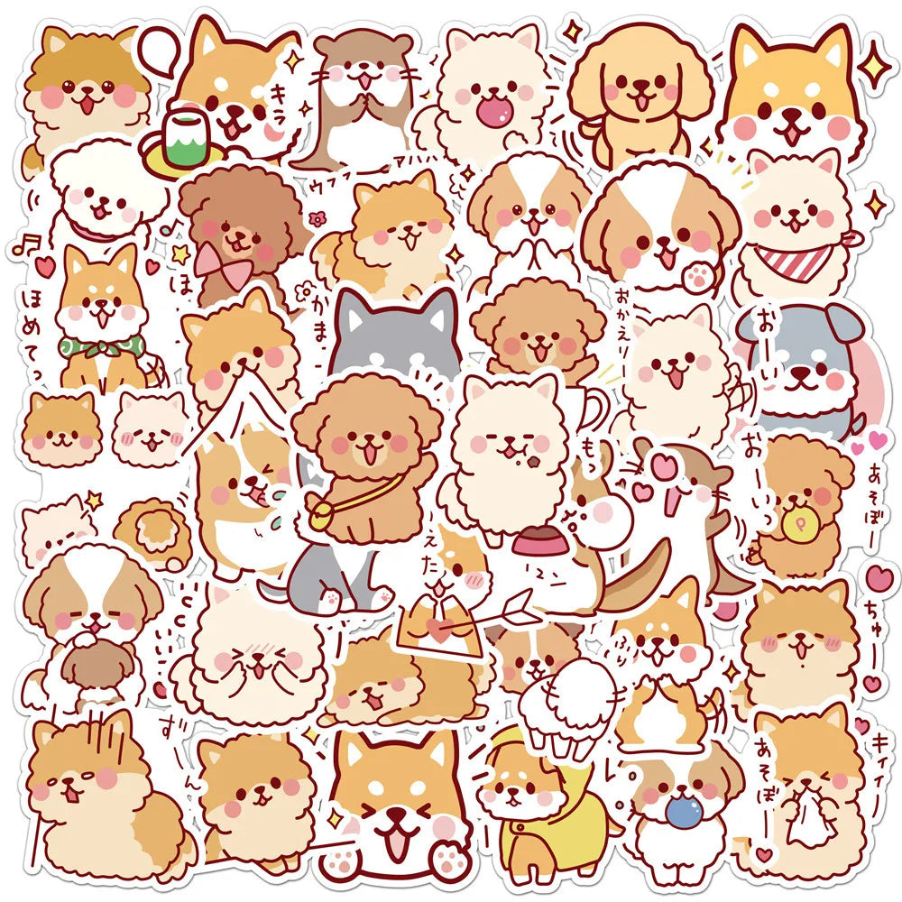 Adorable 50 pcs Kawaii Fluffy Dog Stickers πΆβ¨ - Waterproof PVC for Scrapbooking & DIY Journals! π¨π Perfect Gift & Decor!