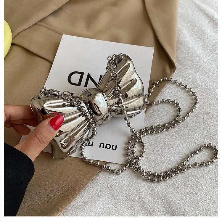 Kawaii Metallic Mini Bow Crossbody Bag πβ¨ β Cute Shoulder Clutch for Women | Stylish Lipstick & Coin Purse in Silver & Gold! ππ