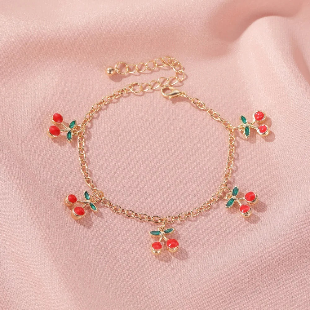 Kawaii Cherry Blossom Gold Charm Bracelet πβ¨ - Adjustable Anklet Jewelry for Girls, Perfect for Parties & Gifts!