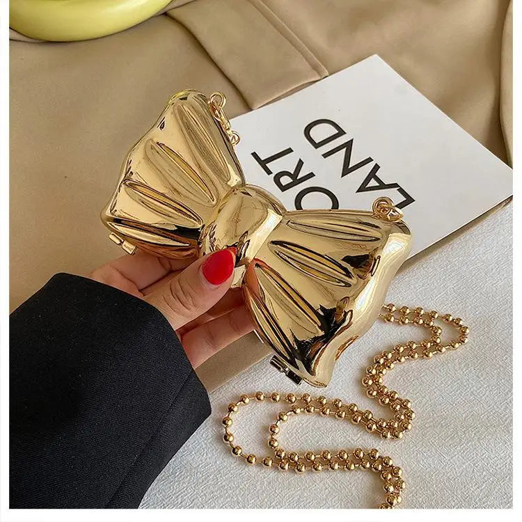 Kawaii Metallic Mini Bow Crossbody Bag πβ¨ β Cute Shoulder Clutch for Women | Stylish Lipstick & Coin Purse in Silver & Gold! ππ