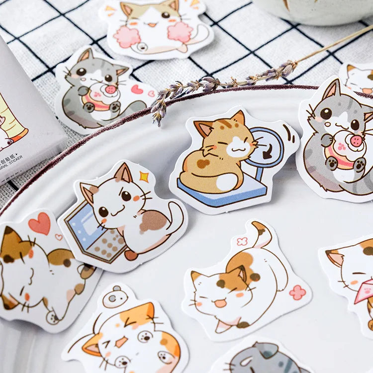 Kawaii Cat Paradise 🎀 45pcs Adorable Decorative Stickers for DIY Diaries & Crafts 🐾 Perfect Gift for Kids!
