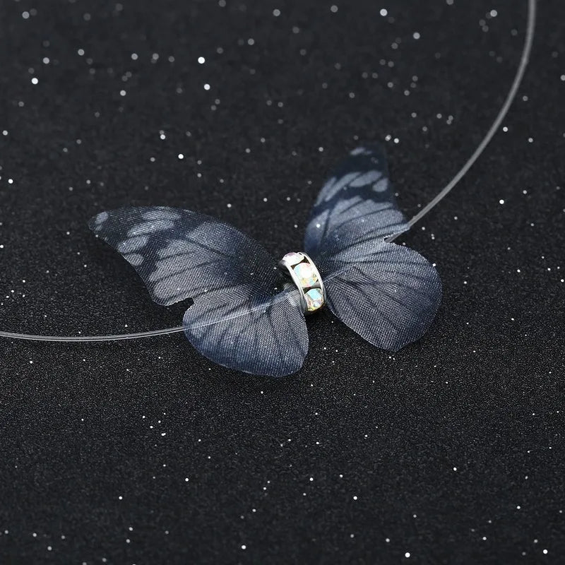 Kawaii Butterfly Crystal Choker 🌈✨ - Colorful Yarn Necklace for Girls & Women 🎀💖 - Perfect Gift for Parties!