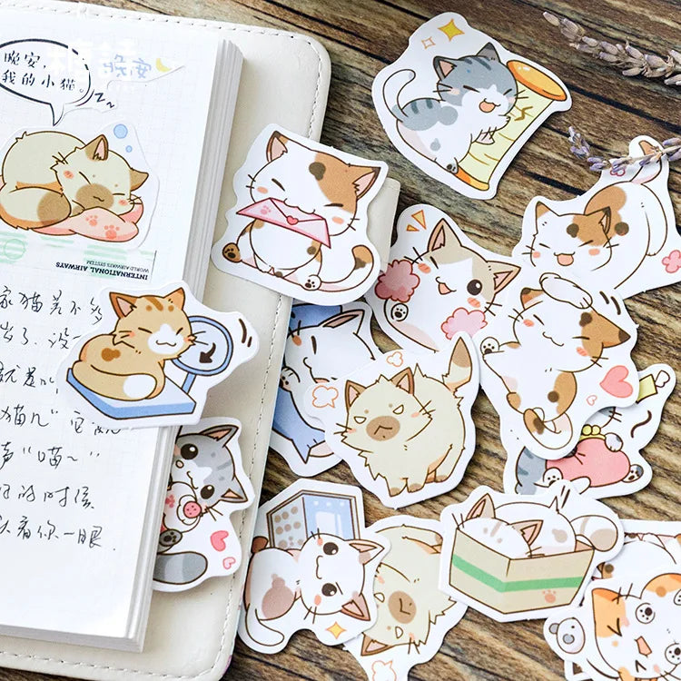 Kawaii Cat Paradise π 45pcs Adorable Decorative Stickers for DIY Diaries & Crafts πΎ Perfect Gift for Kids!
