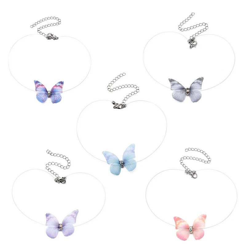 Kawaii Butterfly Crystal Choker 🌈✨ - Colorful Yarn Necklace for Girls & Women 🎀💖 - Perfect Gift for Parties!