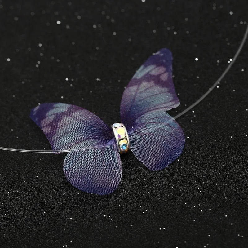 Kawaii Butterfly Crystal Choker 🌈✨ - Colorful Yarn Necklace for Girls & Women 🎀💖 - Perfect Gift for Parties!