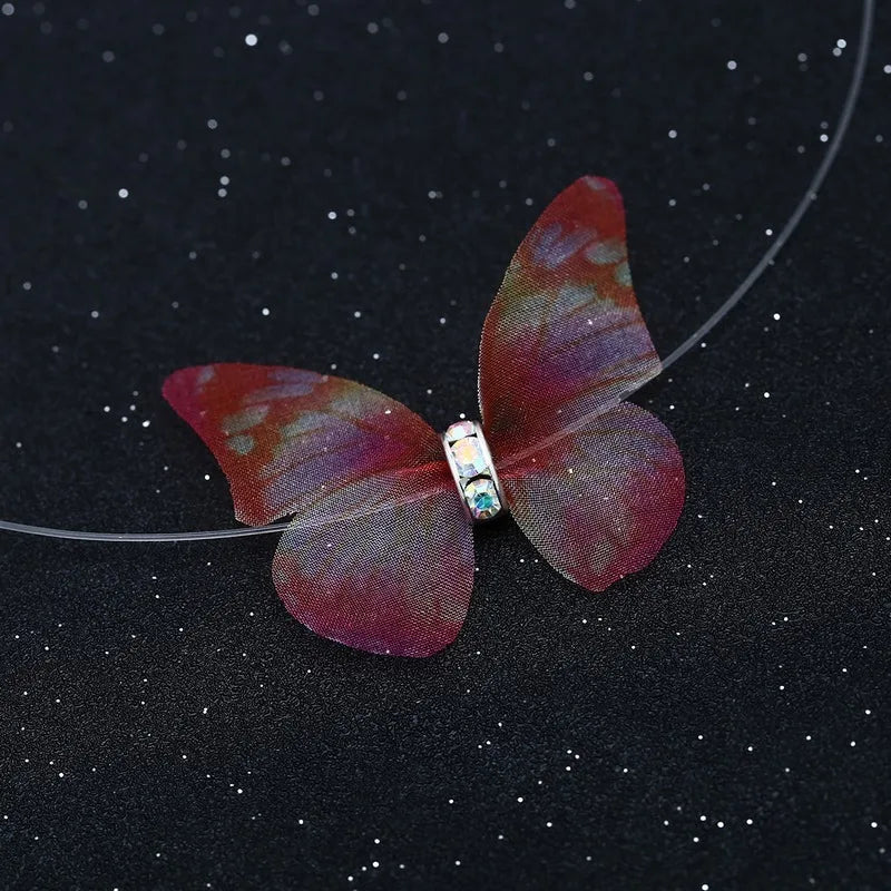 Kawaii Butterfly Crystal Choker 🌈✨ - Colorful Yarn Necklace for Girls & Women 🎀💖 - Perfect Gift for Parties!