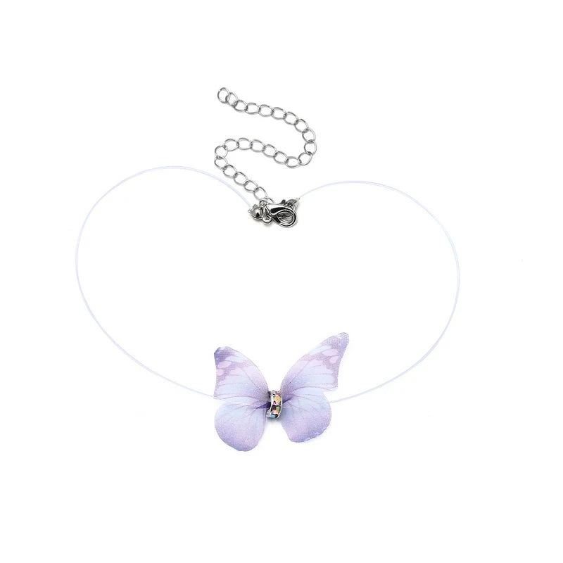Kawaii Butterfly Crystal Choker 🌈✨ - Colorful Yarn Necklace for Girls & Women 🎀💖 - Perfect Gift for Parties!