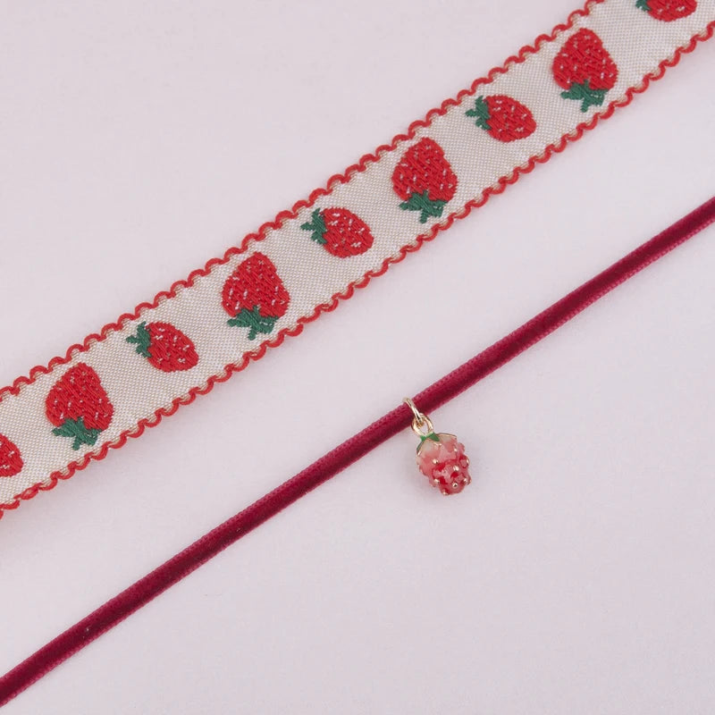 Kawaii Strawberry Choker Necklace πβ¨ | Adorable Velvet Ribbon for Women & Girls | Party & Club Fashion Jewelry