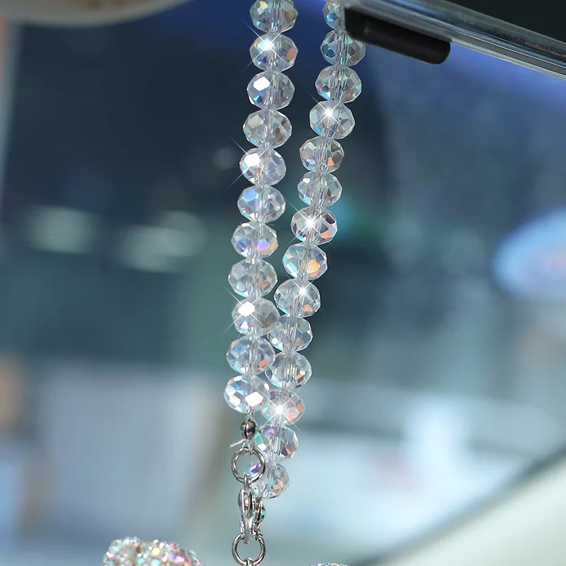 Kawaii Crystal Bowknot Car Charm β¨ Cute Rhinestone Tassel Pendant for Rearview Mirror π Adorable Womenβs Car Accessories π
