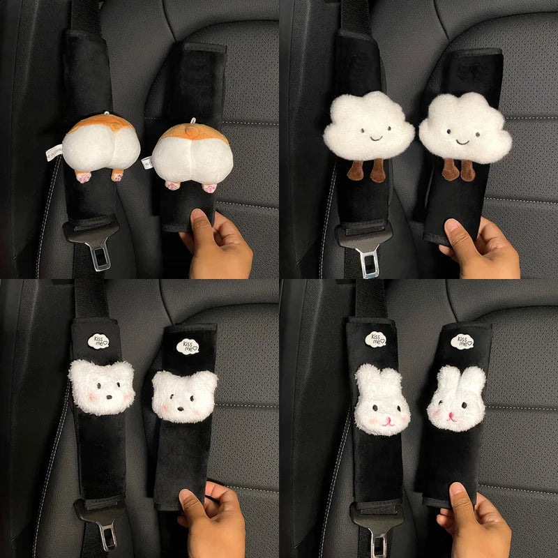Adorable Kawaii Plush Animal Seat Belt Covers π»π - 2pcs Soft Shoulder Cushion for Kids' Car Safety & Style! πβ¨