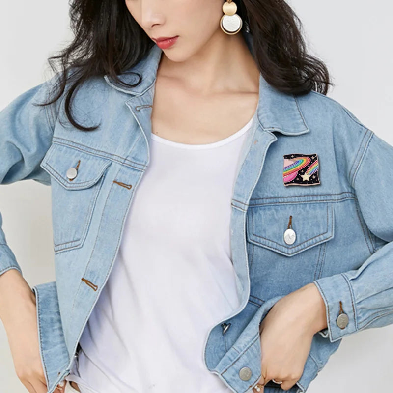 Kawaii Glittery Rainbow Galaxy Enamel Pin πβ¨ | Cute Planet & Star Brooch for All! ππ