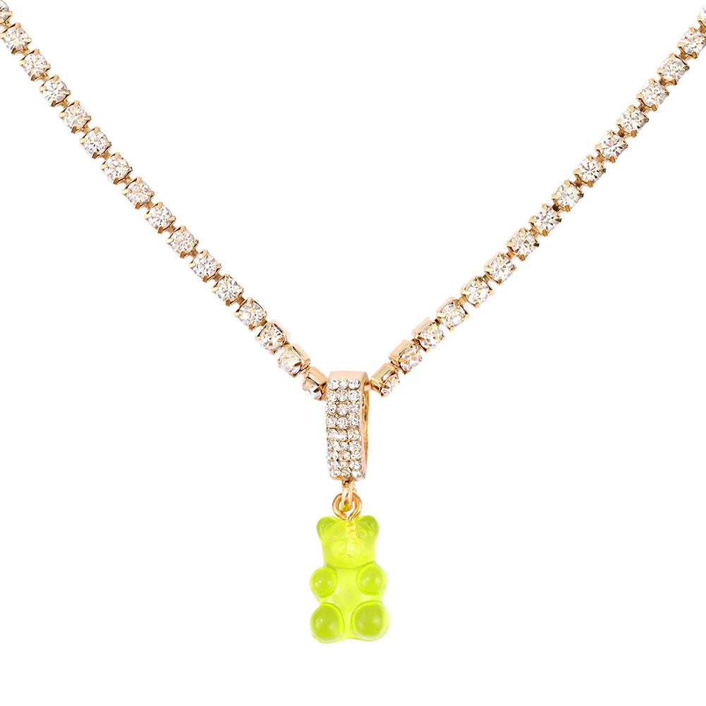 ✨Whimsical Gummy Bear Crystal Choker Necklace 🍬💖 - Adorable Multi-layered Clavicle Chain for Trendy Women!
