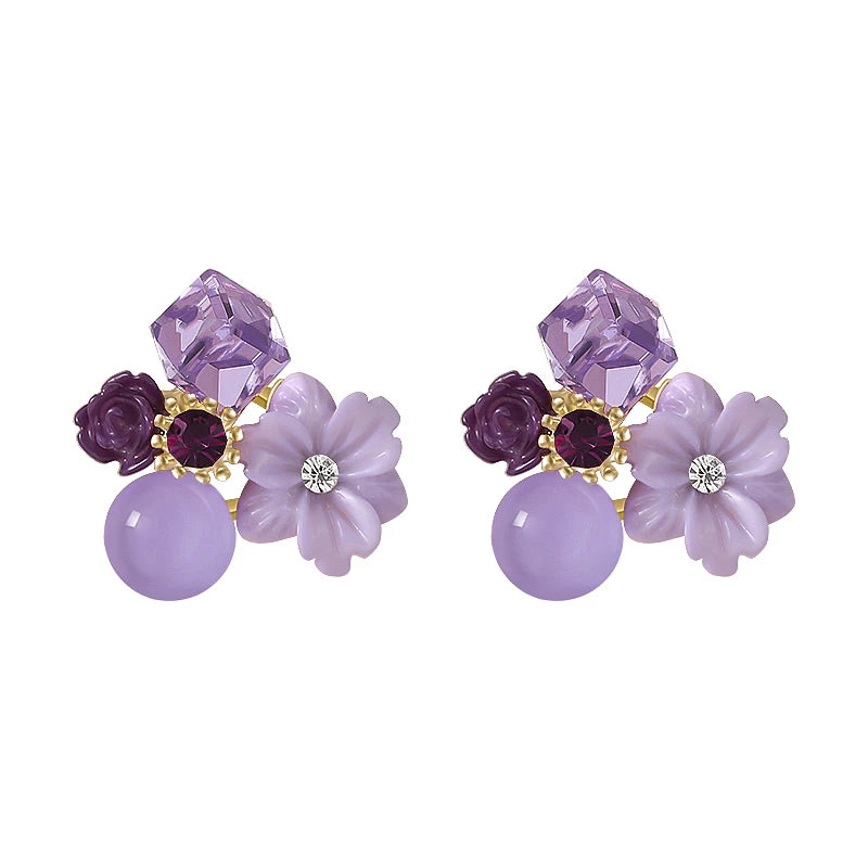 Kawaii Purple Flower Crystal Stud Earrings πΈβ¨ | Adorable Korean Fashion Jewelry for Elegant Weddings & Parties! π