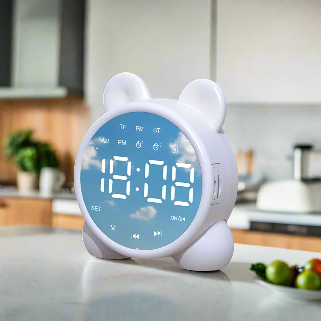 Kawaii Cat Bluetooth Mirror Alarm Clock πΎπ β Adorable Kids Bedside Clock with LED Display & Double Alarms! πΆπ€