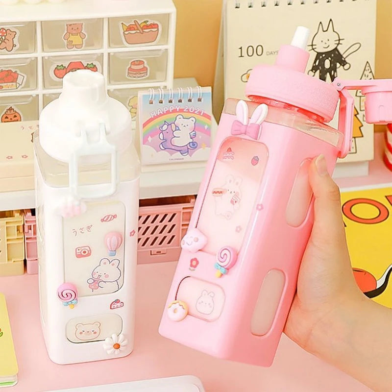π Kawaii Square Straw Bottle π₯€β¨ Cute & Colorful Water Container for Adventures! ποΈπ
