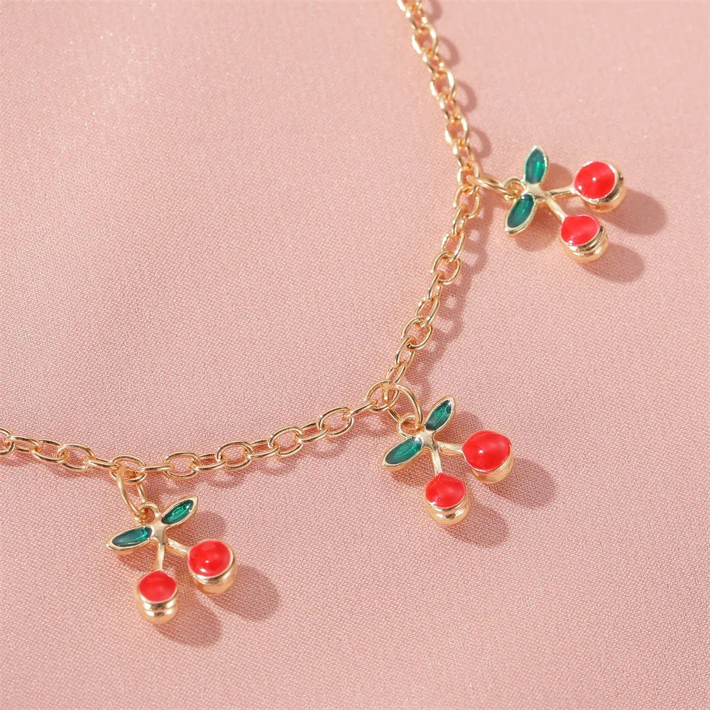 Kawaii Cherry Blossom Gold Charm Bracelet πβ¨ - Adjustable Anklet Jewelry for Girls, Perfect for Parties & Gifts!